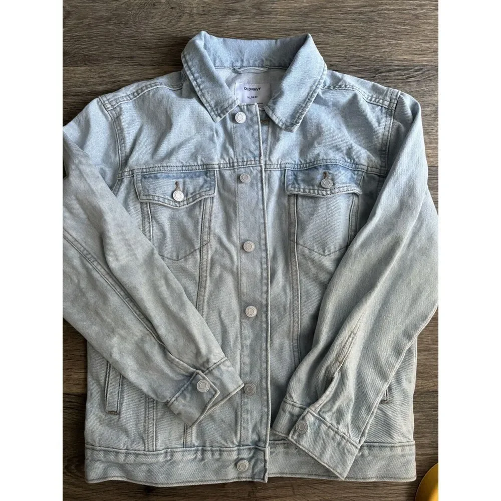 Old Navy Girls Teen Light‎ Wash Denim Jacket LOVE Pride Flag Size XL/14-16